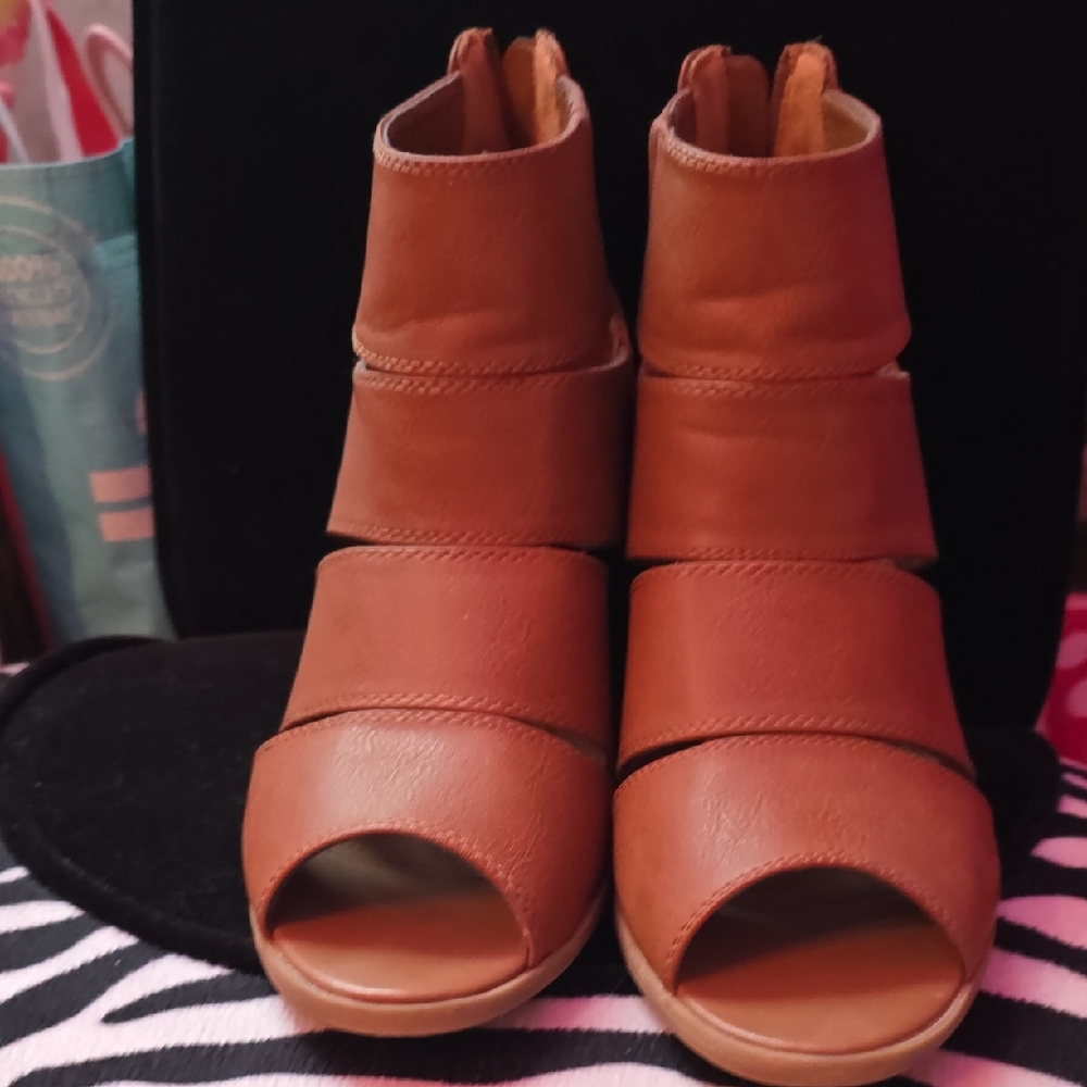 Sonoma Tan Peep-Toe Ankle Booties